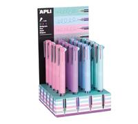 APLI Expositor de boligrafos de Gel nordik Collection - 20 Unidades - Acabado Soft Touch en Silicona - Escritura en 5 tintas de Gel