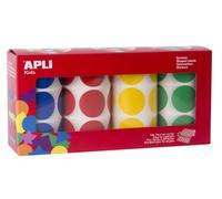 APLI Kids 14769 - Pack rollos de gomets redondos Ø 33 mm amarillo, azul, rojo y verde 4 u.