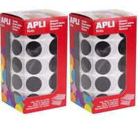 APLI Kids 11492 - Rollo de gomets redondos 20 mm, color negro (Paquete de 2)