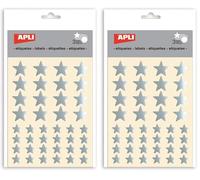 APLI Kids 11806 - Bolsa de pegatinas estrella plata, grandes y pequeñas, 3 hojas de gomets (Paquete de 2)