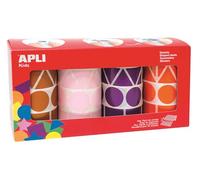 APLI Kids 11913-Pack rollos de gomets geométricos XL marrón, rosa, lila y naranja, Surtido, 4 u.
