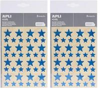 APLI Kids 12057 - Bolsa de pegatinas estrella holográficas, color azul 3 hojas (Paquete de 2)