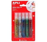 APLI Kids 13223 - Pack glitter glue 3D adhesivo colores metalizado, 5 uds