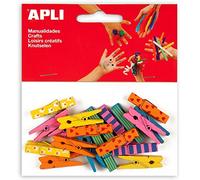 APLI Kids 13480 - Bolsa pinzas madera color decorada 35 x 7 mm, 20 uds