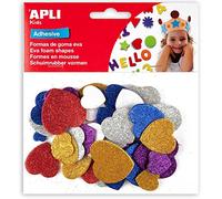 APLI Kids 13484 - Bolsa formas EVA adhesiva purpurina metal formas corazón color, 50 uds