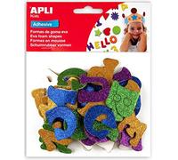 APLI Kids 13487 - Bolsa formas EVA adhesiva purpurina formas letras color, 52 uds