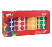 APLI Kids 13793 - Pack 4 rollos de gomets redondos, 20 mm, colores azul,rojo, amarillo y verde 7.080uds