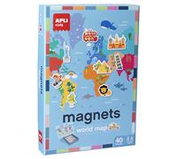 APLI Kids Juego didáctico magnético 16494 - Mapamundi con imanes de animales y monumentos