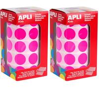 APLI Kids 16721 - Rollo gomets redondos Ø 20 mm fucsias, adhesivo permanente, 59 hojas precortadas (1770 gomets en total por rollo) (Paquete de 2)