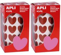 APLI Kids 16731 - Rollo gomets corazones 20 x 18 mm, Rojo (Paquete de 2)