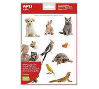 APLI Kids 17628 - Bolsa de gomets temáticos realistas con temática de Mascotas, adhesivo removible, 2 hojas, 12 gomets por hoja