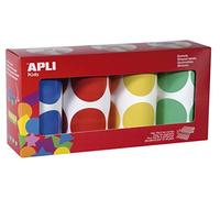 APLI Kids 17634 - Pack rollos de gomets redondos Ø 45 mm amarillo, azul, rojo y verde 4 uds.