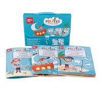 APLI Kids 18247 - Maleta 3 Libros de Actividades temática Piratas - Ideal para Llevar - Libros plastificados con rotus borrables para Usar una y Otra Vez- a Partir de 3 años