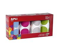 APLI Kids 18301 - Pack 4 Rollos Gomets Redondos XXL Redondos Diámetro 45 mm, Fucsia/Azul/Gris/Verde