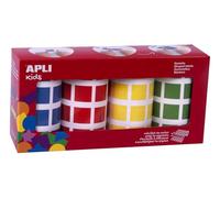 APLI Kids 18326 - Pack 4 Rollos Gomets Cuadrados 4 Colores APLI Kids 18326, Azul, rojo, amarillo y verde, 20 x 20 mm