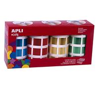 APLI Kids 18327-Pack rollos de gomets metalizados cuadrados 20 mm azul, rojo, amarillo y verde 4 u.