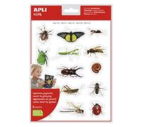 APLI Kids 18731 - Bolsa de gomets temáticos realistas con temática de Insectos, adhesivo removible, 2 hojas, 14 gomets por hoja