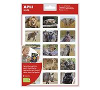 APLI Kids 18734 - Bolsa de gomets temáticos realistas Animales en su hábitat la Sabana con 15 diseños, adhesivo removible, 2 hojas, 15 gomets por hoja