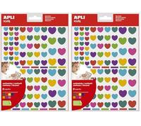APLI Kids 18767 - Bolsa de 624 gomets corazones en tamaños surtidos, removibles, multicolor, 6 hojas (Paquete de 2)