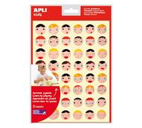 APLI Kids 18770 - Bolsa de 144 gomets con caras de Emociones en 2 tamaños, adhesivo removible, 3 hojas