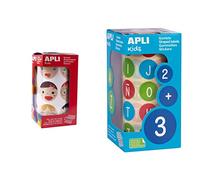 APLI Kids 18771 - Rollo de 360 gomets redondos con caras de emociones Ø33 mm, adhesivo removible + 15126 - Rollo gomets abecedario mayúsculas Ø 20 mm