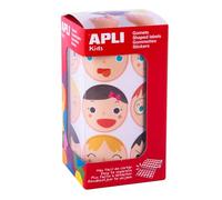 APLI Kids 18771 - Rollo de 360 gomets redondos con caras de emociones Ø33 mm, adhesivo removible