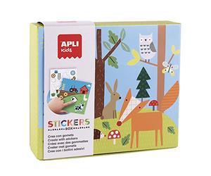 APLI Kids 18819 - Juego de gomets de Distintas Formas en Caja de cartón Modelo Bosque - Juego de Pegatinas para completar Las Ilustraciones