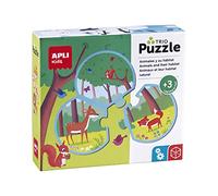 APLI Kids 18821 - Puzle Trio Animales y su hábitat - Incluye 8 puzles de 3 piezas cada uno, 24 piezas tamaño Ø 9 cm