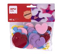 APLI Kids 18969 - Corazones adhesivos de fieltro para manualidades - 40 corazones de colores y tamaños surtidos