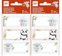 APLI Kids 19016 - Etiquetas escolares modelo Koala - Ideales para identificar libros y objetos - 3 diseños distintos, 9 etiquetas Multicolor (Paquete de 2)