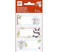 APLI Kids 19016 - Etiquetas escolares modelo Koala - Ideales para identificar libros y objetos - 3 diseños distintos, 9 etiquetas Multicolor