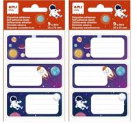 APLI Kids 19017 - Etiquetas escolares modelo Planetas - Ideales para identificar libros y objetos - 3 diseños distintos, 9 etiquetas (Paquete de 2)