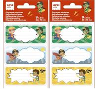 APLI Kids 19019 - Etiquetas escolares modelo Super Heroes - Ideales para identificar libros y objetos - 3 diseños distintos, 9 etiquetas (Paquete de 2)