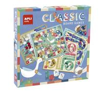 APLI Kids 19147 - Juegos reunidos 4 en 1, set de 4 juegos clásicos de mesa ilustrados: oca, parchís,escaleras y 4 en raya.