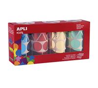APLI Kids 19191 - Pack de 4 rollos de gomets metalizados geométricos surtidos 27 mm - Pegatinas educativas en color azul, rojo, amarillo y verde