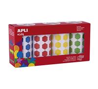 APLI Kids 19192 - Pack de 4 rollos de gomets hexágonos 20 mm - Pegatinas educativas en color azul, rojo, amarillo y verde