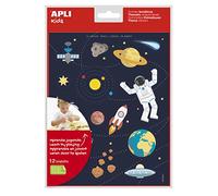 APLI Kids 19226 - Bolsa de gomets con temática espacial de adhesivo removible - 12 hojas de pegatinas educativas Espacio
