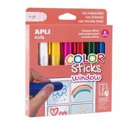 APLI Kids 19363 - Color Sticks window, témperas sólidas para pintar en cristales, 6 colores surtidos