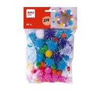 APLI Kids 19366 - Bolsa con 80 Pompones Glitter, en colores surtidos, material para manualidades