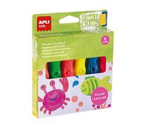 APLI Kids 19418 - Temperas en tubo con pincel, pintura infantil de colores flúor, 6 pinceles de 13ml, juego de pintura lavable para niños