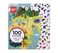 APLI Kids 19434 -Juego de Stickers con Póster Gigante y Pegatinas sobre temática de los Animales del Mundo/mapamundi.