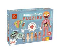APLI Kids 19438 - Kit Puzle Educativo Cuerpo Humano, 5 Puzles de 48 Piezas | A partir de 5 años, 15 fichas en 12 idiomas, Esqueleto, órganos y músculos, Puzles con forma de cuerpo