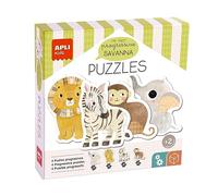 APLI Kids 19440 - Puzle My First Savanna, 4 Puzles Progresivos, 16 Piezas | A partir de 2 años, Piezas grandes, Ideal como primer puzle, Animales de la sabana