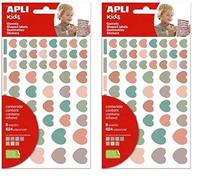 APLI Kids 19452 - Pegatinas Corazones "Nordik", 6 hojas de gomets de corazones, colores nordicos, tamaños surtidos, stickers con adhesivo removible (Paquete de 2)