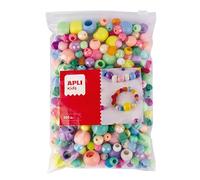 APLI Kids 19586 - Bolsa de 300 Cuentas de plástico, en colores surtidos, abalorios multicolor para manualidades, pulseras y collares