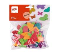 APLI Kids 19589 - Bolsa de Mariposas adhesivas de goma EVA para manualidades, 50 unidades de mariposas en colores y tamaños surtidos
