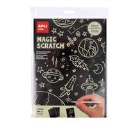 APLI Kids 19629 - Láminas para rascar Magic Scratch Glow in the dark, 8 hojaspara dibujar y 4 herramientas. Scratch paper con efecto brilla en la oscuridad!