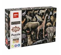 APLI Kids 19697 - Puzzle Educativo de Animales amenazados, Modelo Sabana, 200 Piezas tamaño 6 x 3 cm