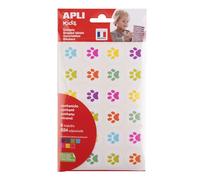 APLI Kids 19721 - Bolsa de gomets con formas de huellas de gatitos en colores surtidos, 6 hojas de pegatinas de huellas de gatito, stickers con adhesivo removible.