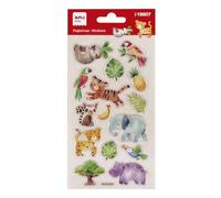 APLI Kids 19807 - Pegatinas Animales selva, hoja con 15 stickers con acabados plateados en relieve, Ideales para Scrapbooking, decoración o DIY